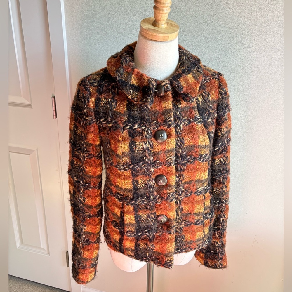 Anna Sui Y2k Vintage 2005 Runway Wool Mohair Tweed Plaid Jacket Size 2